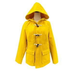Old Navy Y2K 2012 Bright Yellow Felt Toggle Hooded Winter Peacoat